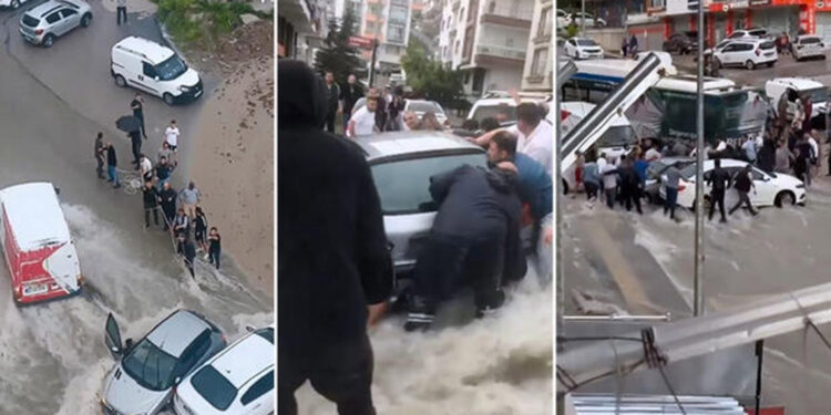Ankara'da sele kapılan otomobili çevredekiler kurtardı