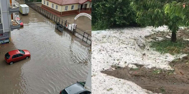 Tokat'ta sağanak ve dolu; sokaklar suyla doldu