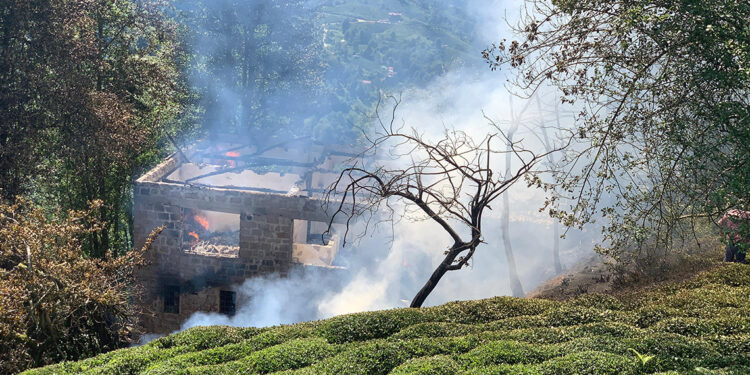 Anız ateşi yangına neden oldu; 3 katlı ev yandı