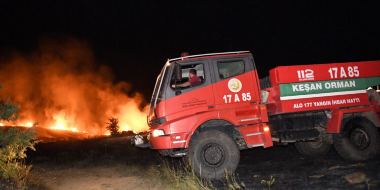 Keşan'da buğday ekili arazide yangın