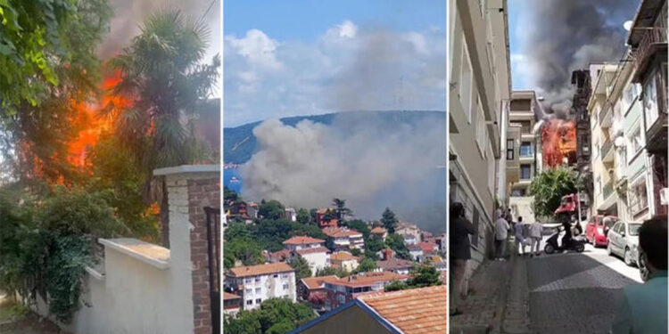 Sarıyer'de 3 katlı ahşap binada yangın