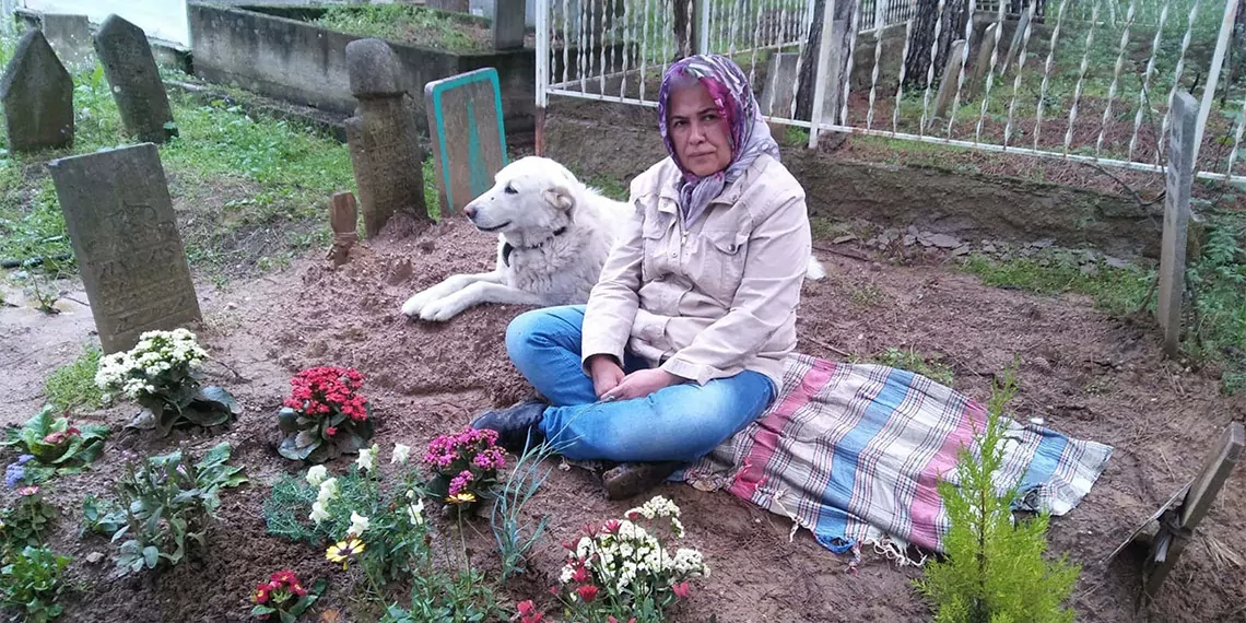 Manisa'nın demirci ilçesindeki polis lojmanında başından tabancayla vurulmuş halde ölü bulunan yeşim akbaş'ın (26), bundan 5 yıl önce sokakta yaralı bulup, tedavisini yaptırdığı sokak köpeği mezarının başında bekliyor.