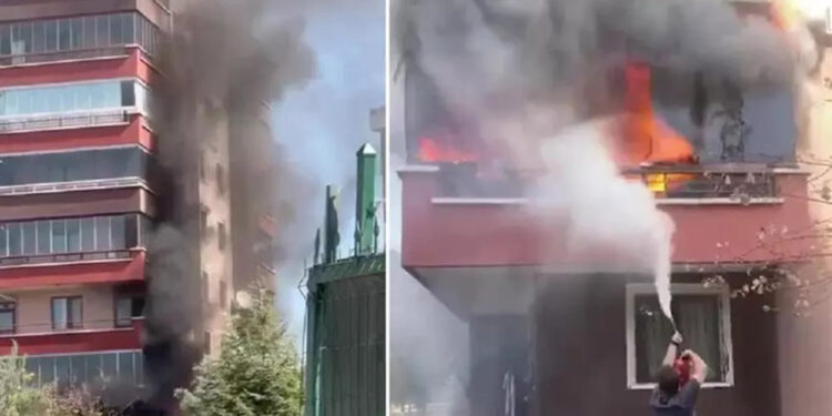 Balkonda çıkan yangın, evi yaktı
