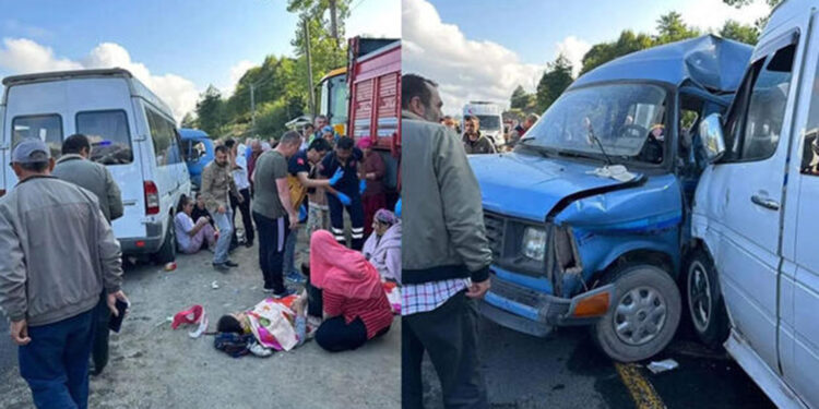 Fındık işçilerini taşıyan minibüsler çarpıştı: 15 yaralı