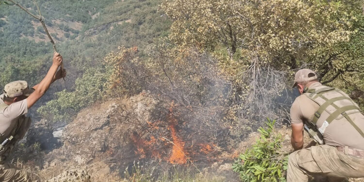SİİRT’in Pervari ilçesinde meşe ormanında çıkan yangın, ekiplerin 52 saatlik çalışmasıyla söndürüldü. Yangında 3 orman işçisi dumandan etkilenirken, 5 dönüm arazi zarar gördü. Pervari ilçesi, Doğan köyü Karamık mezrasındaki meşe ormanında 9 Ağustos’ta bilinmeyen nedenle yangın çıktı. Şehit Jandarma Uzman Çavuş Ercan Özcan üs bölgesinde görevli Jandarma ekiplerinin ihbarıyla bölgeye, Siirt ve çevre illerin Orman İşletme müdürlükleri ekipleri sevk edildi. Yangına, 5 arazöz, İl Özel İdare Müdürlüğü’ne ait 3 iş makinesi, İl Jandarma Komutanlığı Jandarma Komando Tabur Komutanlığı ve güvenlik korucularından oluşan 100 personel ile yol çalışması yapan bir firmanın personel ve iş makineleri de destek verdi. Jandarma ekiplerinin hava araçları ile bölgeyi izleyerek yer ekiplerini yönlendirdiği yangın, 52 saatlik süren çalışmayla dün saat 18.00 sıralarında kontrol altına alınarak söndürüldü. Söndürme çalışmaları sırasında 3 orman işçisi dumandan etkilendi. Yangında 5 dönüm orman arazisi zarar gördü. Yangının çıkış nedeninin belirlenmesi için çalışma başlatıldı.