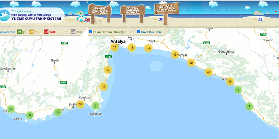 Sağlık Bakanlığı Halk Sağlığı Genel Müdürlüğü'nün Yüzme Suyu Takip Sistemi'nde yayınlanan verilere göre Antalya'nın deniz suyu ölçümleri mükemmel çıktı.
