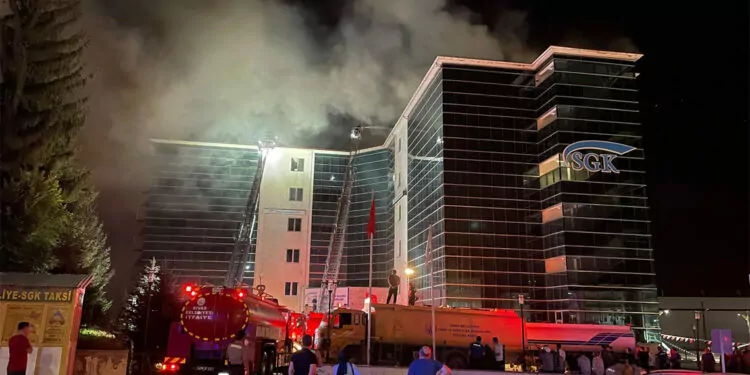 Sivas sgk i̇l müdürlüğü binasının çatısında yangın