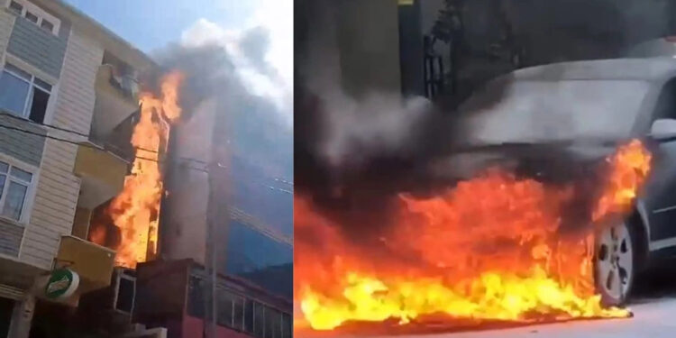 Ataşehir'de 5 katlı binada yangın-1