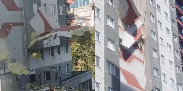 Esenler'de apartmanın dış cephesi çöktü