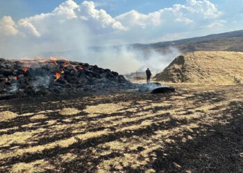 Sivas'ta çıkan anız yangınında 2 bin balya saman yandı