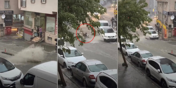 Şişli'de sel sularına kapılan kadın kurtarıldı