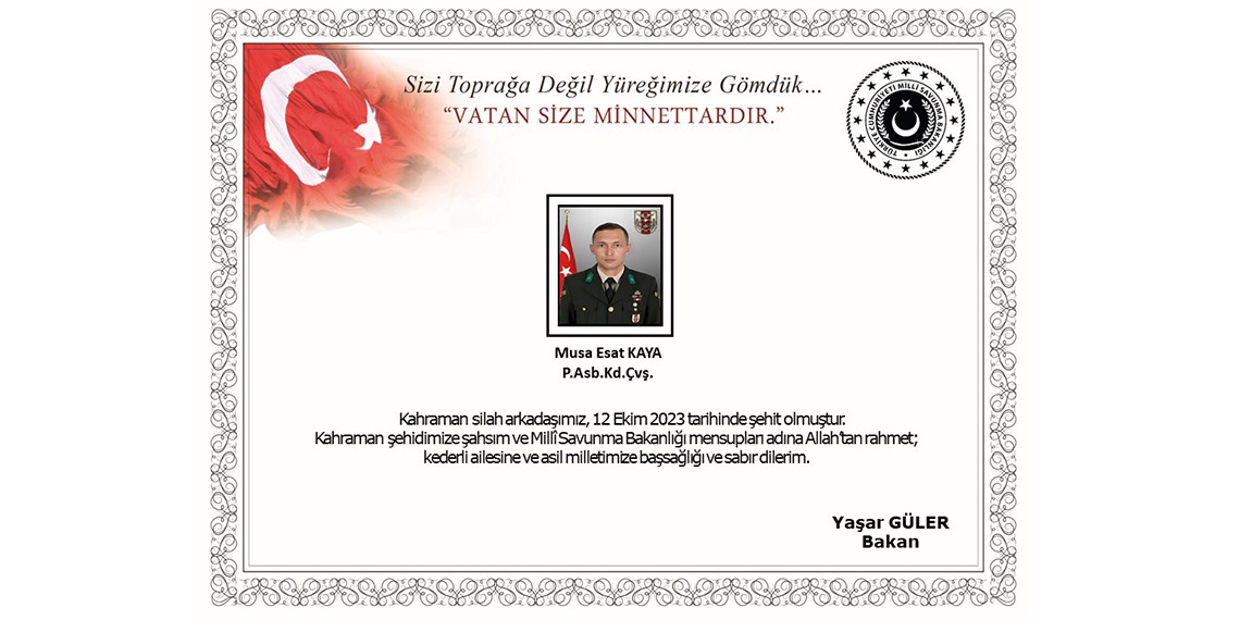 Pençe-Kilit Operasyon bölgesinde 1 askerimiz şehit oldu