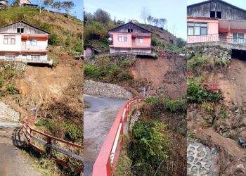 Rize'de heyelan; 2 katlı evin temelinde hasar oluştu