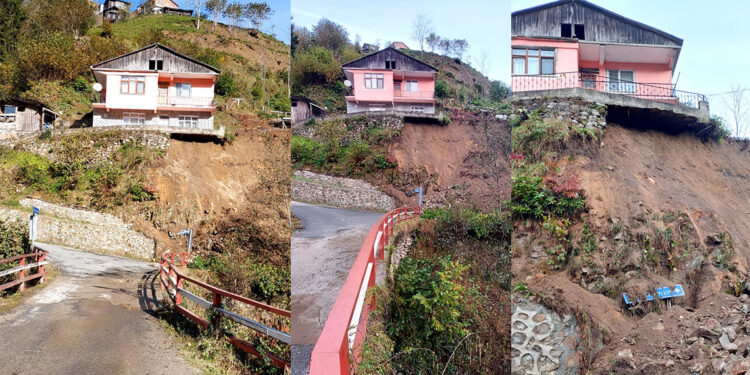 Rize'de heyelan; 2 katlı evin temelinde hasar oluştu