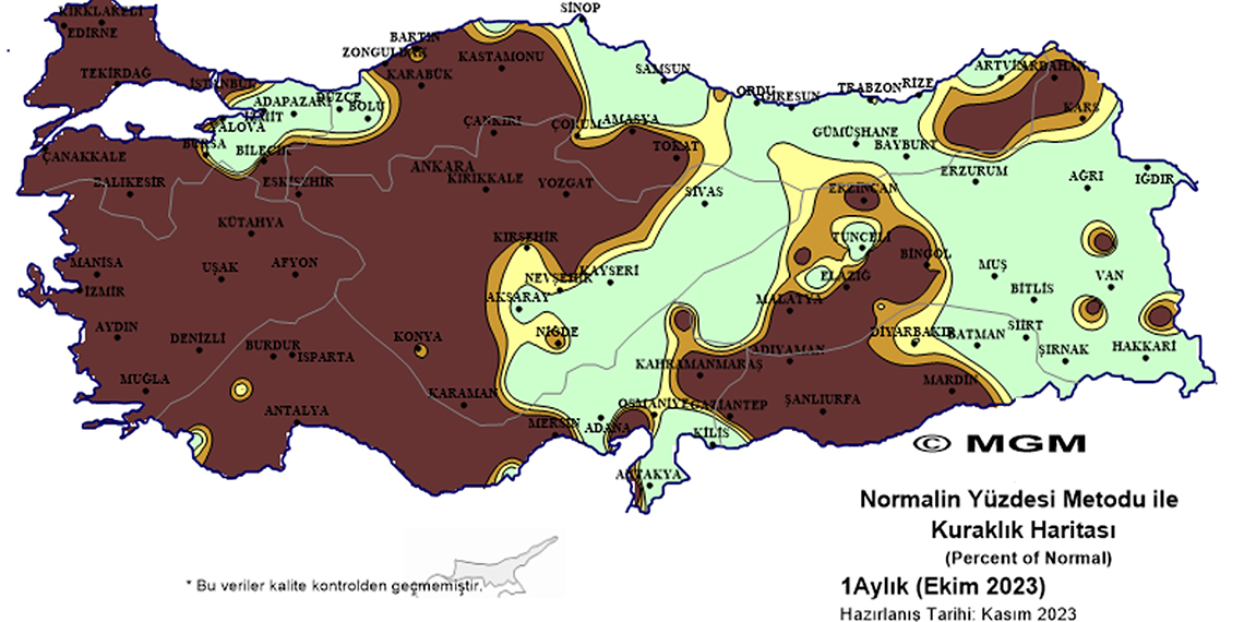 Meteoroloji Genel Müdürlüğü ekim ayına ilişkin sıcaklık, yağış ve kuraklık analiz raporları yayımlandı. Rapora göre; Türkiye, son 53 yılın en sıcak 7'nci ekim ayını yaşadı.