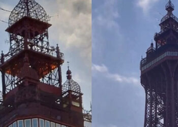 Blackpool Kulesi'ne yapılan yangın ihbarı plastik ağ çıktı