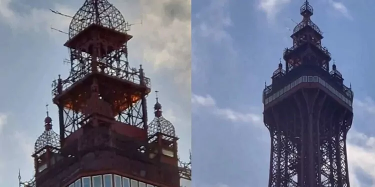 Blackpool kulesi'ne yapılan yangın ihbarı plastik ağ çıktı