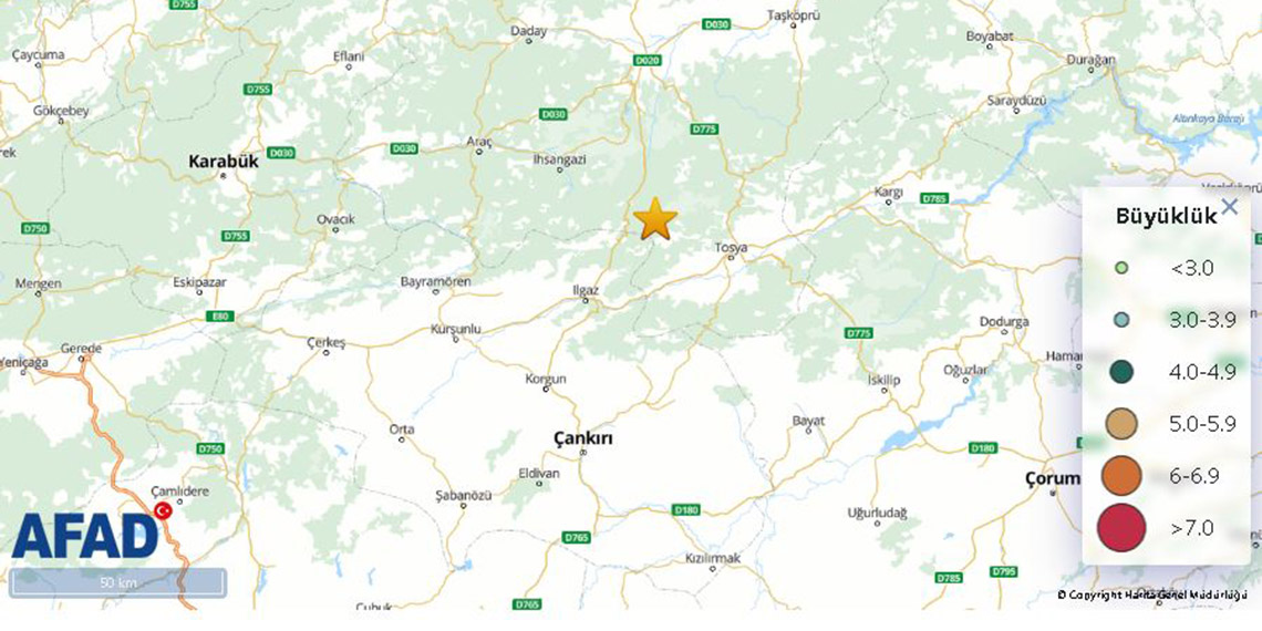 Çankırı'da 4.5 büyüklüğünde deprem