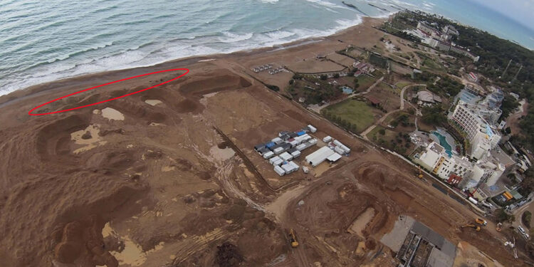 Otel inşaatı için ağaçlar kesildi, sahile hafriyat yığıldı