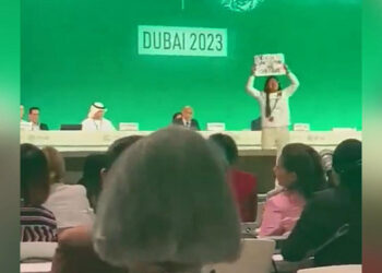COP28'de iklim protestosu; pankartla sahneye çıktı