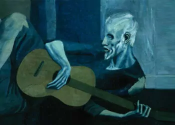 Mavi dönem çerçevesinde yaşlı gitarist eseriyle picasso