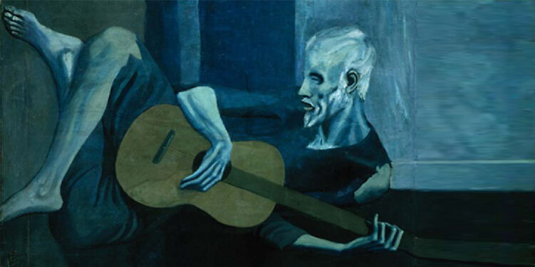 Mavi dönem çerçevesinde yaşlı gitarist eseriyle Picasso