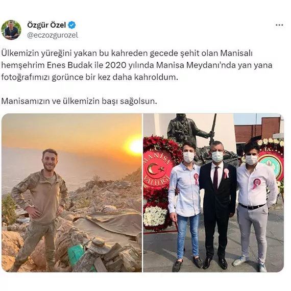 Şehit ile fotoğrafını paylaşan özgür özel: bir kez daha kahroldum