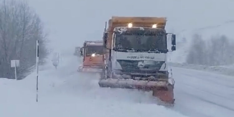 Erzincan'da Karayolları ekiplerinin karla mücadelesi
