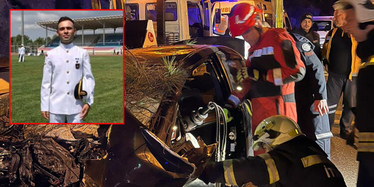 Ağaca çarpan otomobilin sürücüsü astsubay öldü