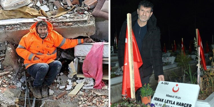 Enkaz altındaki kızının elini bırakmayan baba yürekleri yaktı