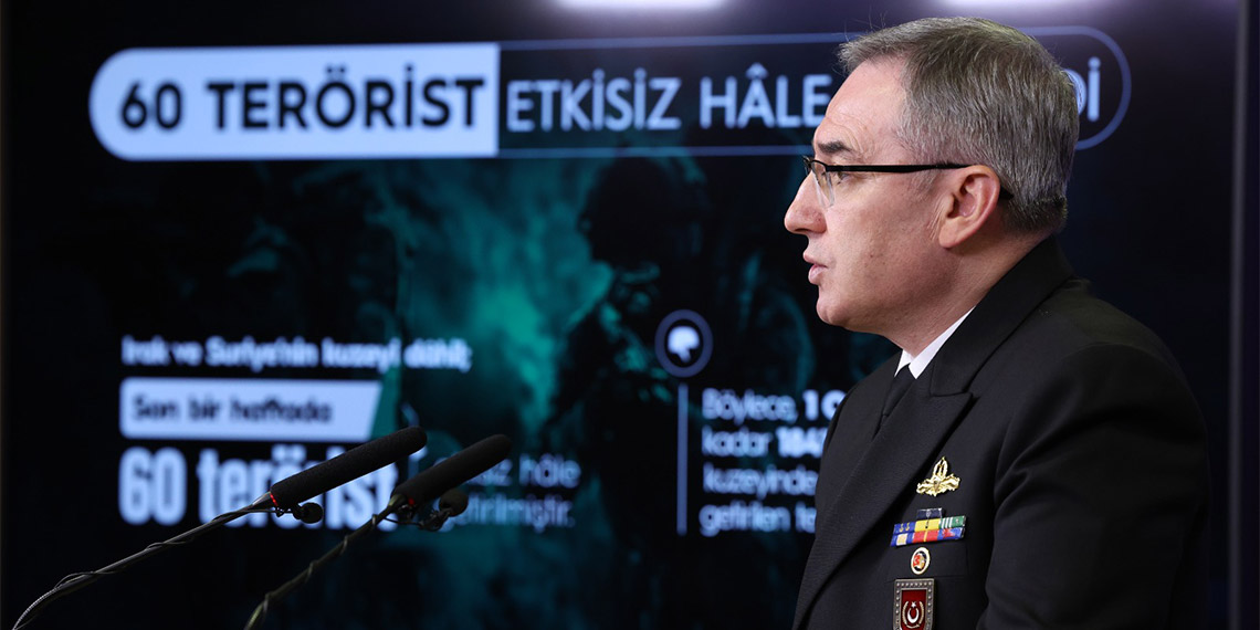 Milli Savunma Bakanlığı'ndan yapılan açıklamaya göre; Irak ve Suriye’nin kuzeyi dahil son bir haftada 60 terörist etkisiz hale getirildi.