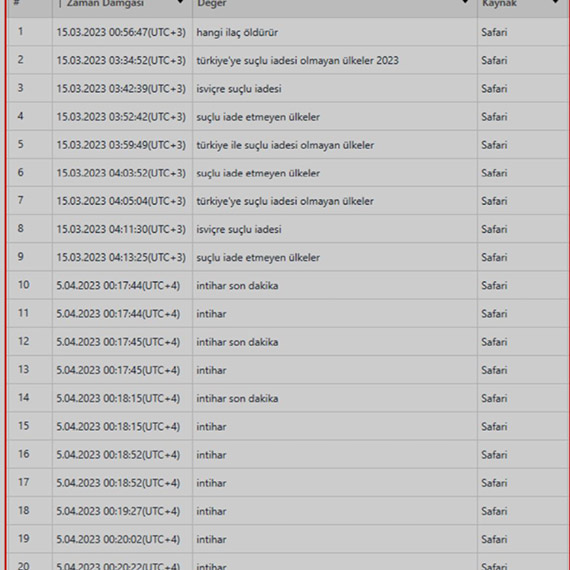 Seçil Erzan'ın internet aramaları ortaya çıktı