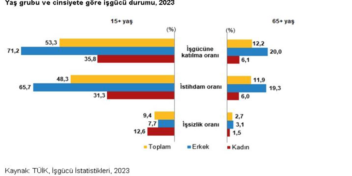 65 yaş ve üstünün işgücüne katılma oranı arttı