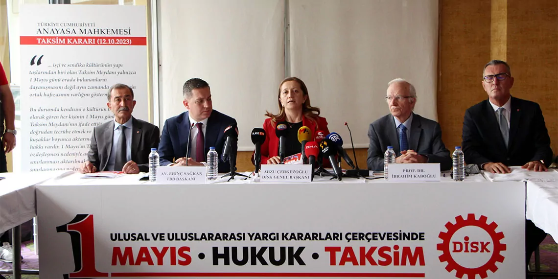 Di̇sk genel başkanı arzu çerkezoğlu "geçtiğimiz yıl anayasa mahkemesi’nin aldığı son karara göre de '1 mayıs'ta taksim'de olmak her işçinin, emekçinin hakkıdır "dedi.