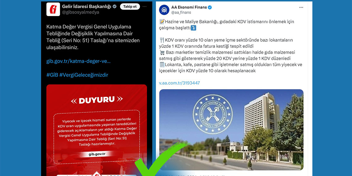 Dezenformasyonla Mücadele Merkezi (DMM), 'yiyecek ve içecek KDV oranlarında artış' iddiasının doğru olmadığını açıkladı.