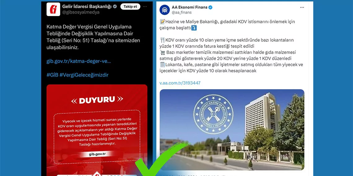 Dezenformasyonla  mücadele merkezi (dmm), 'yiyecek ve içecek kdv oranlarında artış' iddiasının doğru olmadığını açıkladı.