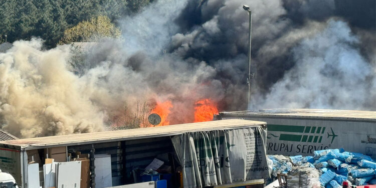 Pendik'te yediemin otoparkında yangın
