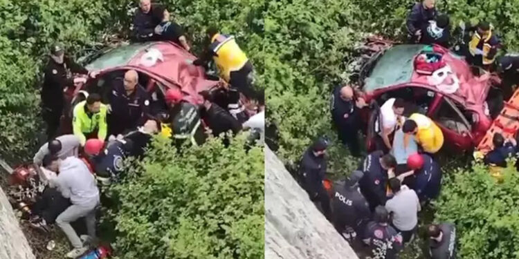 İstinat duvarından düşen otomobildeki yaralılar futbolcuymuş