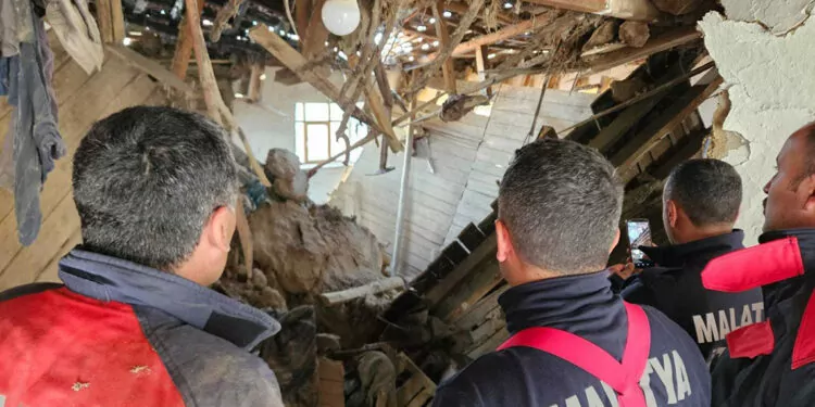 Malatya'da 2 katlı ahşap ev çöktü; 6 büyükbaş kurtarıldı