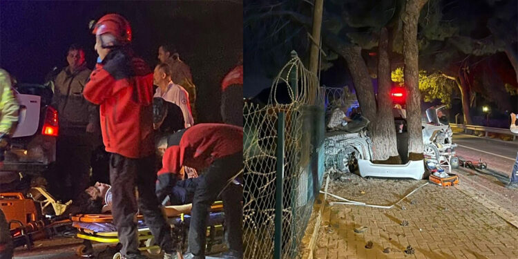 Otomobil önce belediye otobüsüne sonra yol kenarındaki ağaca çarptı