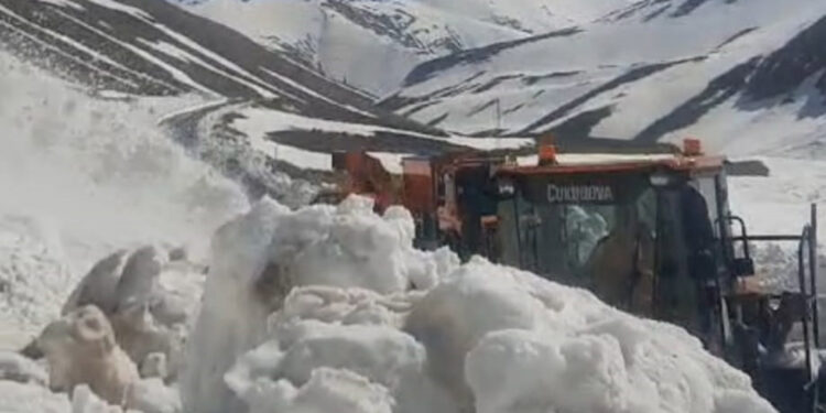 Van-Bahçesaray kara yolu, kardan temizleniyor