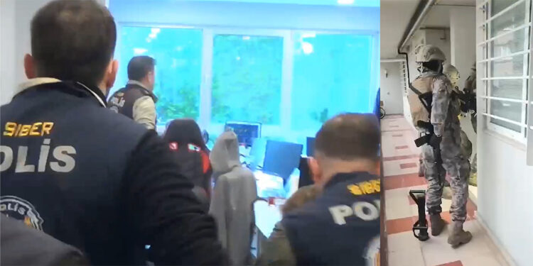 Çağrı merkezi dolandırıcılarının gözaltına alındığı anlar kamerada