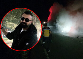 Amasya'da TIR'a çarpan otomobil yandı