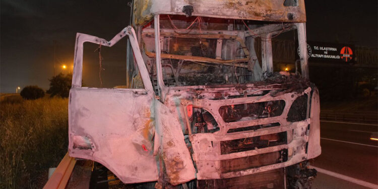 Tuzla TEM Otoyolu'nda TIR alev alev yandı