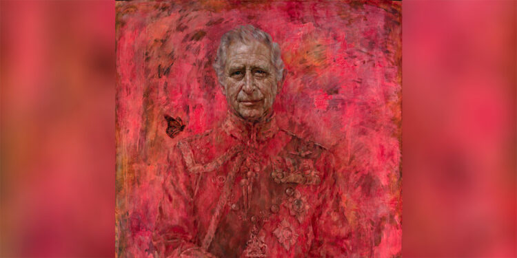 Kral Charles'ın koyu kırmızı portresi dikkat çekti