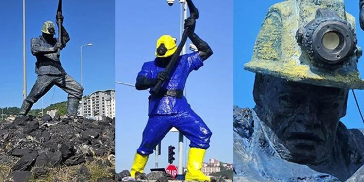 Tepki çeken madenci heykelinin boyaları kazındı