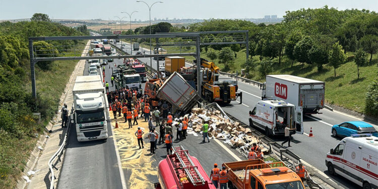 Büyükçekmece'de iki kamyon çarpıştı