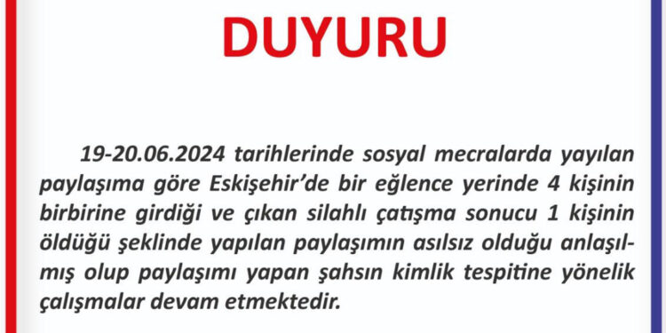 Eskişehir Emniyet Müdürlüğü, 'eğlence mekanında cinayet' iddiasını yalanladı