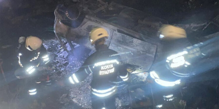 Konya'da takla atan otomobil alev aldı: 4 ölü, 2 yaralı