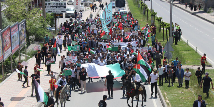 Bitlis'te yüzlerce kişi Filistin için yürüdü